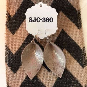 Genuine Metallic Leather Earrings, Leaf Shaped,NWT